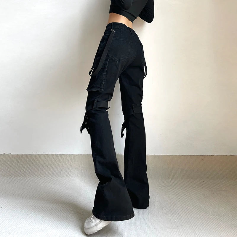 Shadow Veil Streetwear Trousers | Black Straps Pockets Pants - A Gothic Universe - Pants