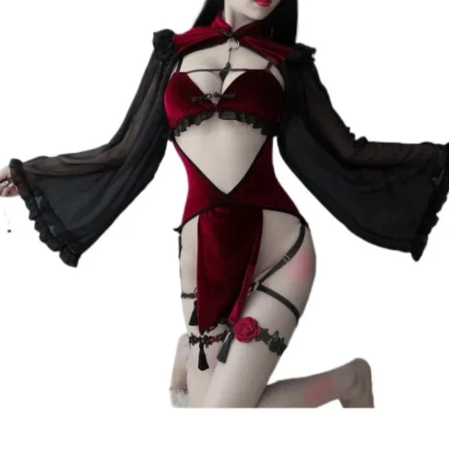 Unleash the Darkness: Gothic Witch Play Time Outfit - Blood Red - A Gothic Universe - Lingerie