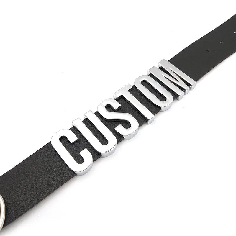 Leather Buckle Collar | Silver Lettering & Closure Hardware Unisex - A Gothic Universe - Chokers