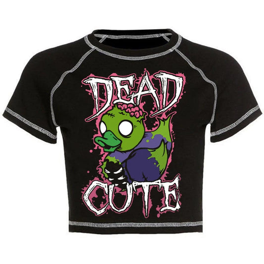 Dead Cute: Black Duck Y2K Harajuku Crop Top - A Gothic Universe - Tops