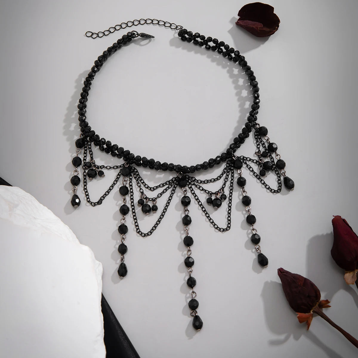 Obsidian Cascade Choker | Adorn Your Neck, Embrace the Shadows - A Gothic Universe - Necklaces