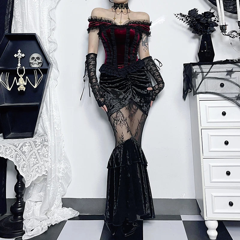 Crimson Elegance Corset Top | Lace, Velvet, and the Heartbeat of the Streets - A Gothic Universe - Tops