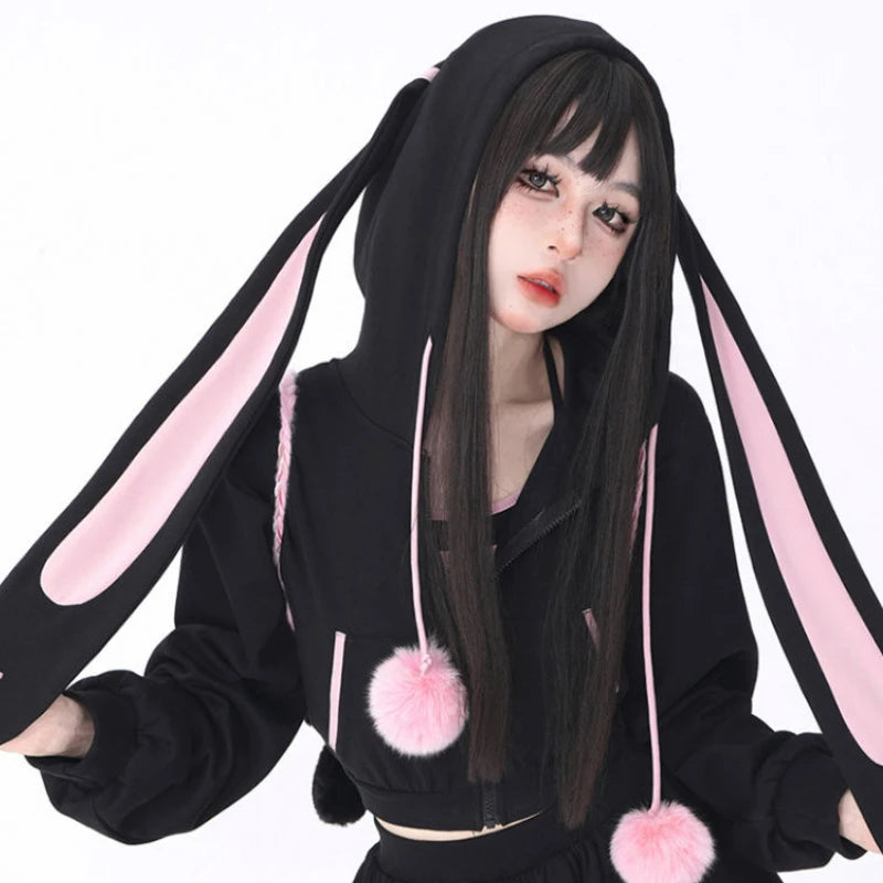 Nocturnal Bunny Bliss Jacket | Beyond the Shadows, Unleash Your Style - A Gothic Universe - Hoodies