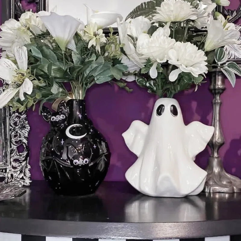 Ghostly Whispers Ceramic Vase | Unearth the Elegance of Ghostly Blooms - A Gothic Universe - Vase