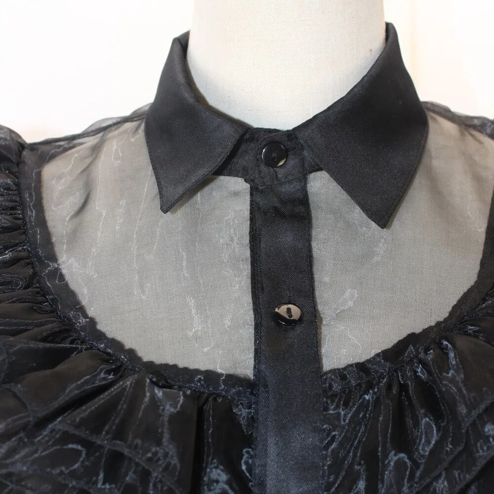 Wednesday Addams Cosplay Dress | Carnival Party | Black Belt Ruffle Sleeves - A Gothic Universe - Dresses