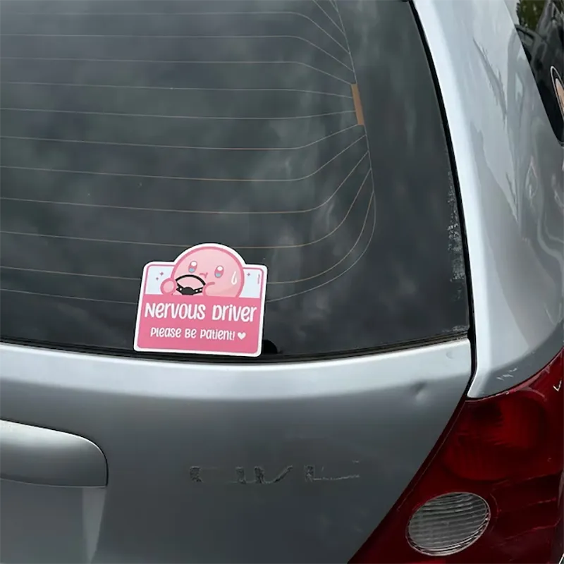 Nervous Driver Decal | Pink Kirby | Weatherproof Car Sticker - A Gothic Universe - Decals