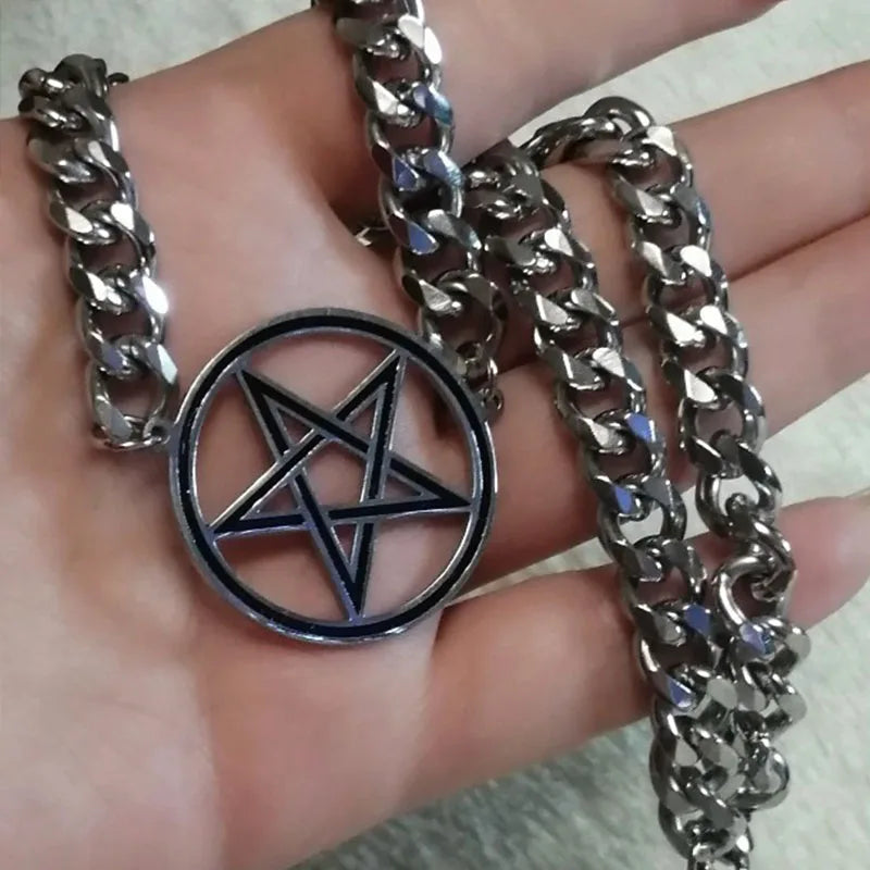 Shadow Serenity Inverted Pentagram Choker | Silver 19.6" - A Gothic Universe - Necklaces