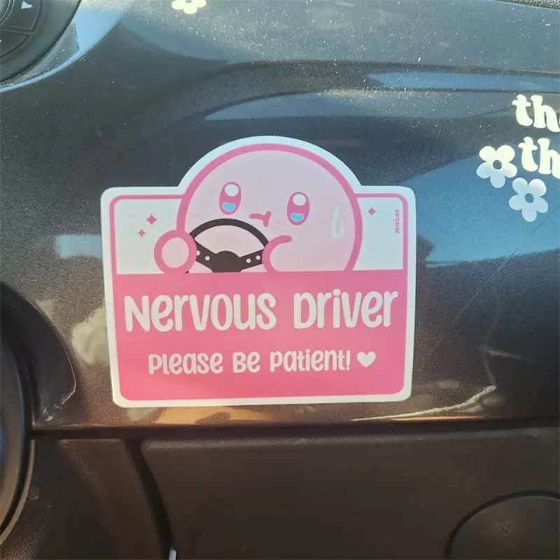 Nervous Driver Decal | Pink Kirby | Weatherproof Car Sticker - A Gothic Universe - Decals