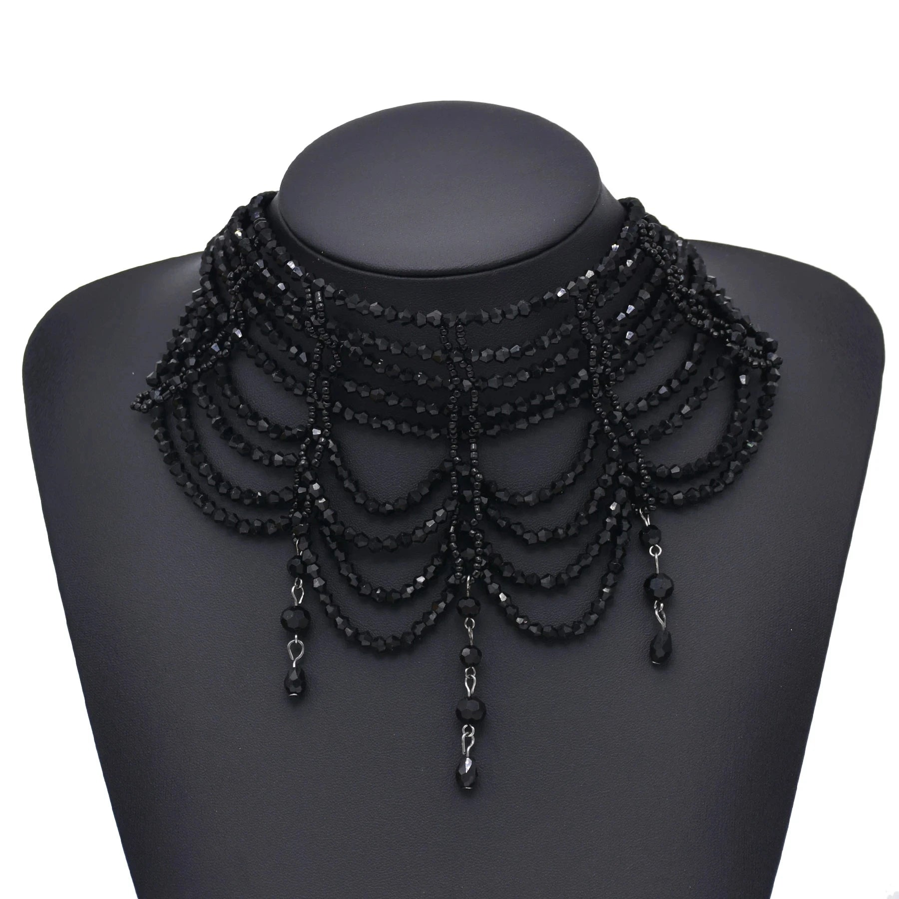 Midnight Elegance Crystal Bib Necklace | Dance in Victorian Shadows, Shine in Nightfall - A Gothic Universe - Necklaces