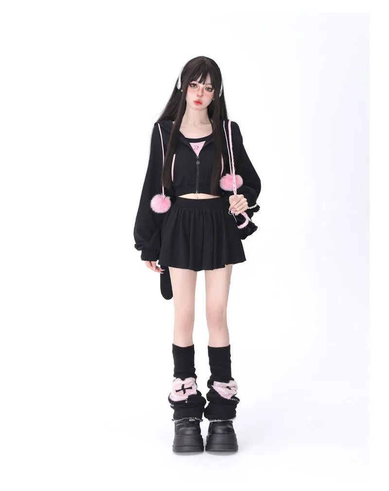 Nocturnal Bunny Bliss Jacket | Beyond the Shadows, Unleash Your Style - A Gothic Universe - Hoodies