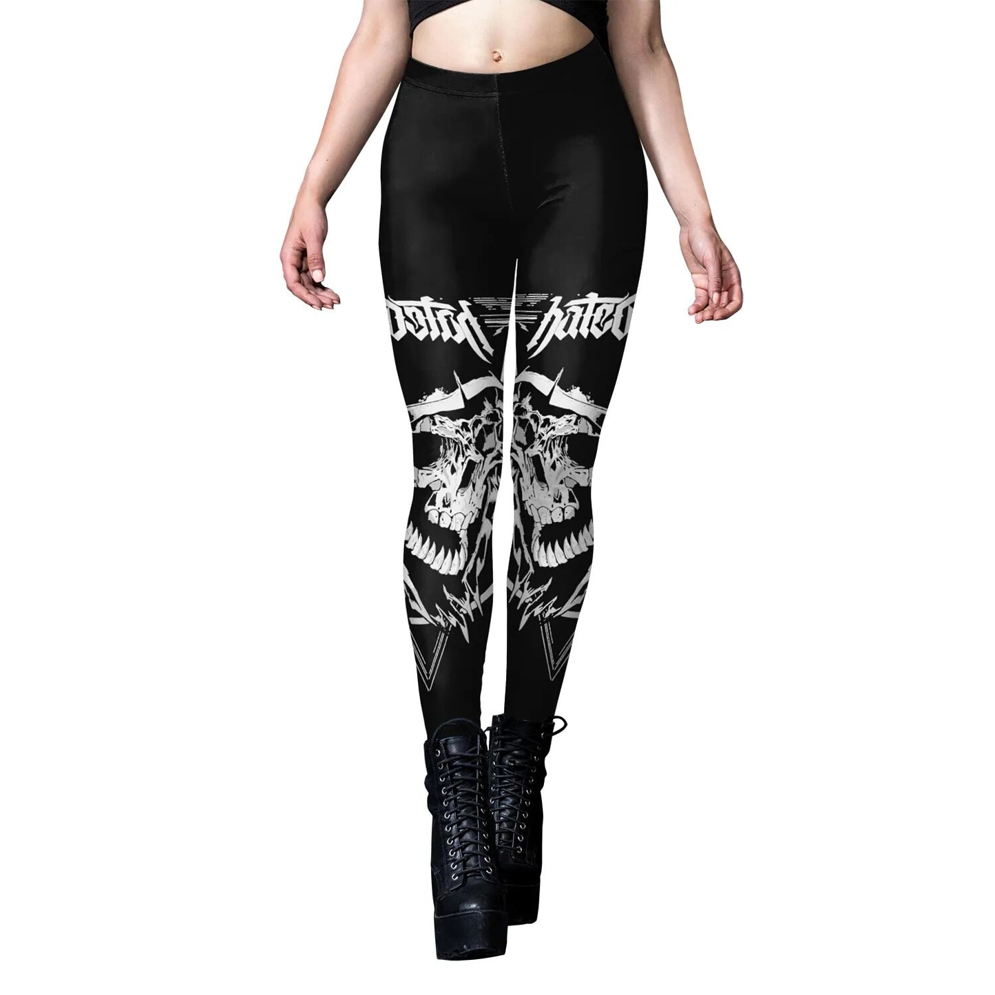 Gothic Black Graphic Leggings | Hated | Mid Rise Form Fitting Sleek & Stylish Total Comfort - A Gothic Universe - Leggings