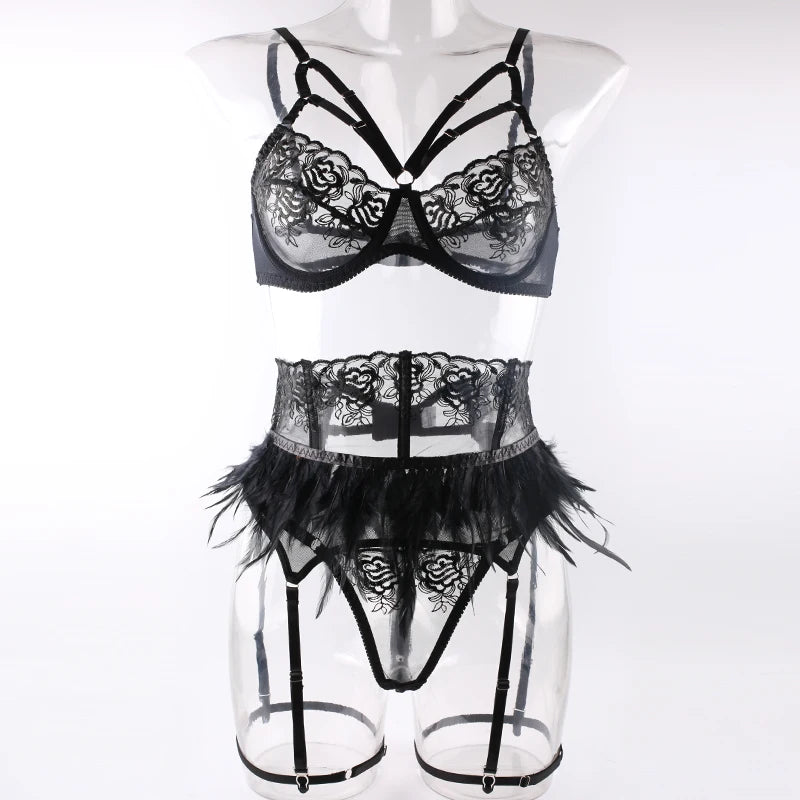 ShadowWhisper 3-Piece Satin Lingerie Set | Embrace the Night - A Gothic Universe - Lingerie