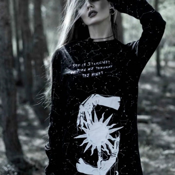 Starlight Magical Oversized Constellation Print Long Sleeve Tee - Rogue + Wolf - Shirts