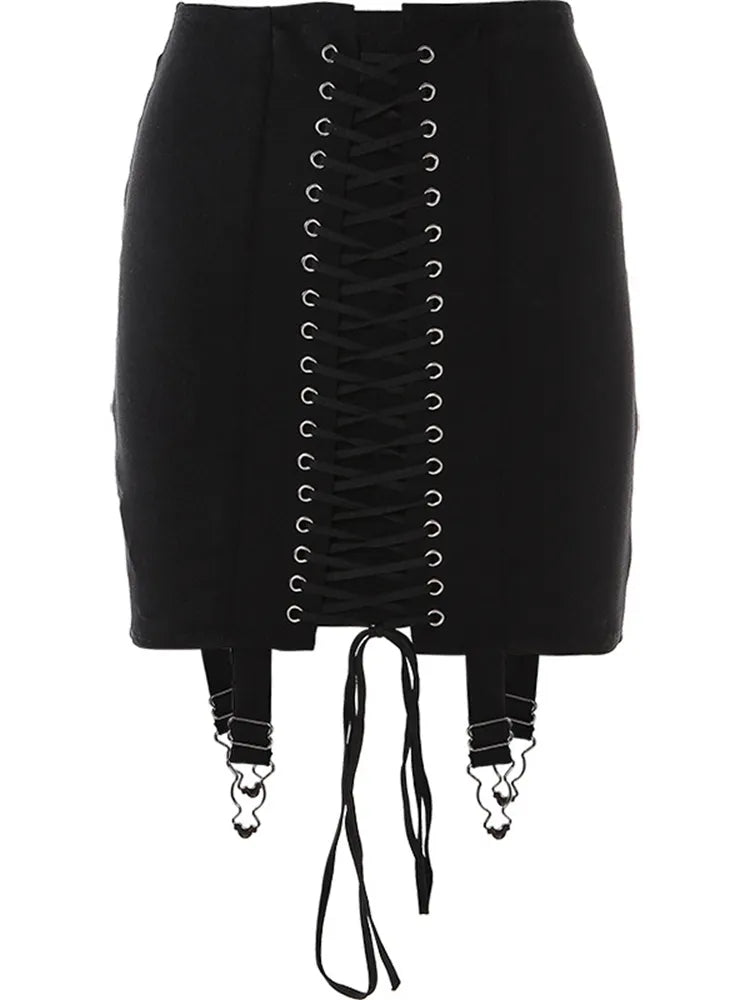 Midnight Lace-Up Punk Skirt | Unleash the Night, Lace-Up the Punk - A Gothic Universe - Skirts