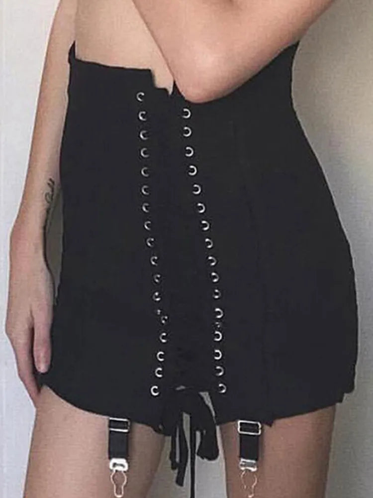 Midnight Lace-Up Punk Skirt | Unleash the Night, Lace-Up the Punk - A Gothic Universe - Skirts