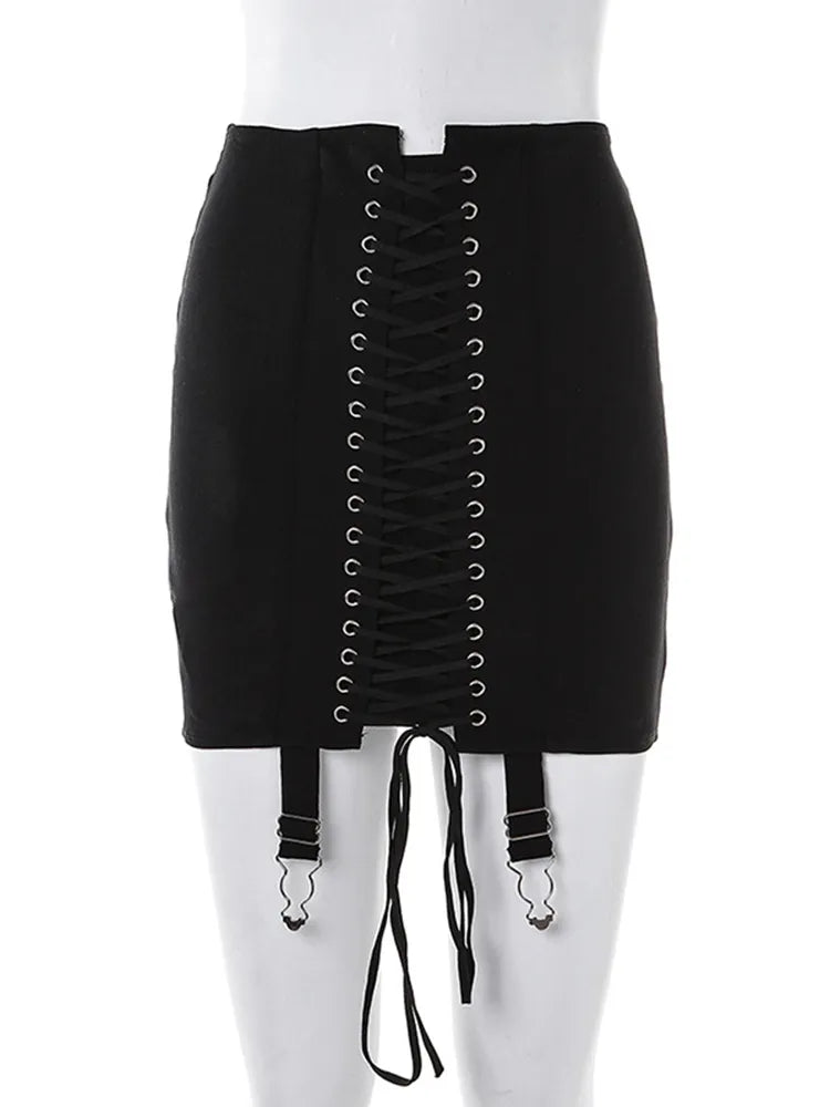 Midnight Lace-Up Punk Skirt | Unleash the Night, Lace-Up the Punk - A Gothic Universe - Skirts