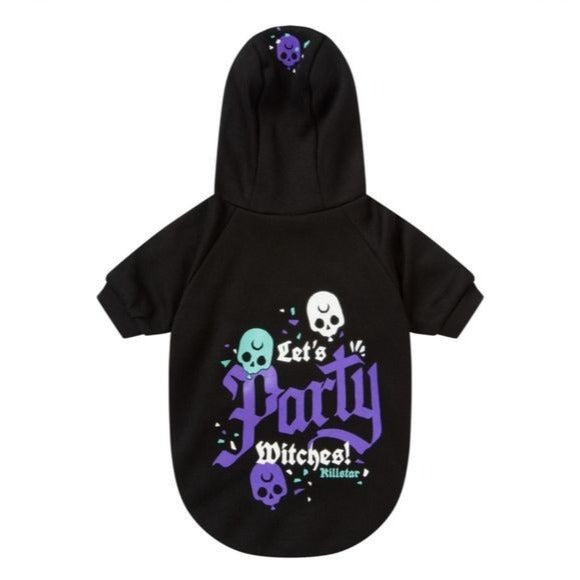 Pets Hoodie | Let's Party Witches Graphic | Black Purple Soft Cotton - Killstar - Pet Hoodie