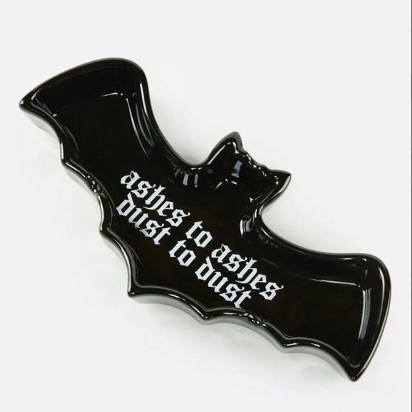 Black Bat-Shaped Gothic Ash Tray | Ashes To Ashes Dust To Dust Print - Dollhouse - Ashtray