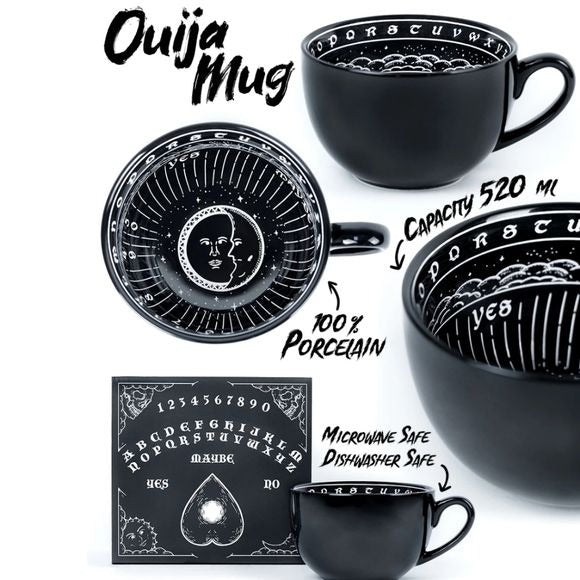 Ouija Oversized Mug | Black Outside Ouija Graphics Inside 500ml - Rogue + Wolf - Mugs