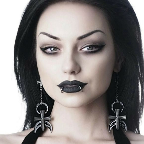 Statement Earrings | Stella Luna Star Moon Gothic Darkened Antique Silver - Killstar - Earrings