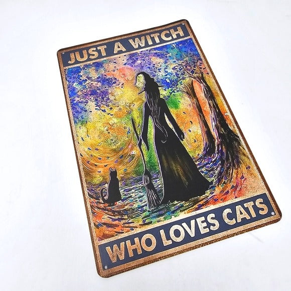 Vintage Metal Sign | Indoor/Outdoor | Just A Witch Gold, Blue, Yellow - A Gothic Universe - Signs