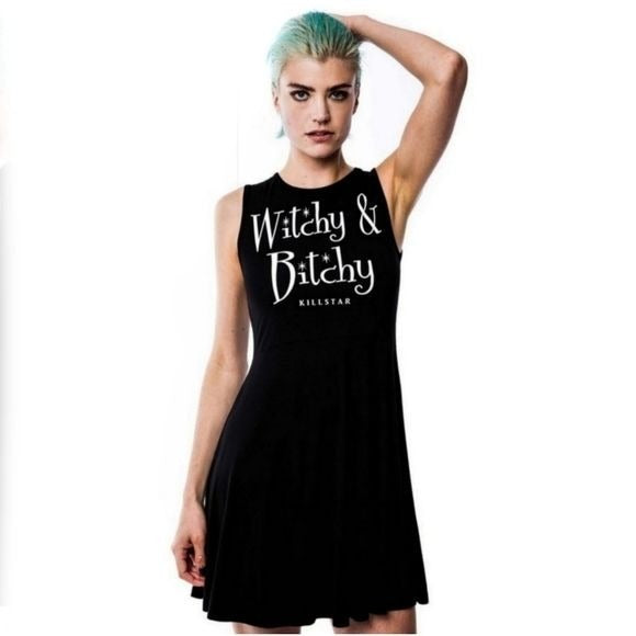 Skater Dress | Witchy & Bitchy | Button Back Black Skater Dress - Killstar - Dresses
