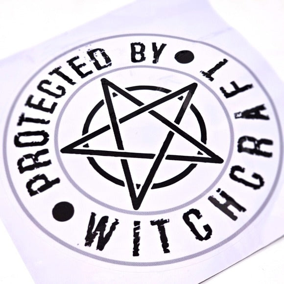 Witchcraft Vinyl Decal | Protected By Witchcraft Black White Waterproof Sticker - A Gothic Universe - Decals