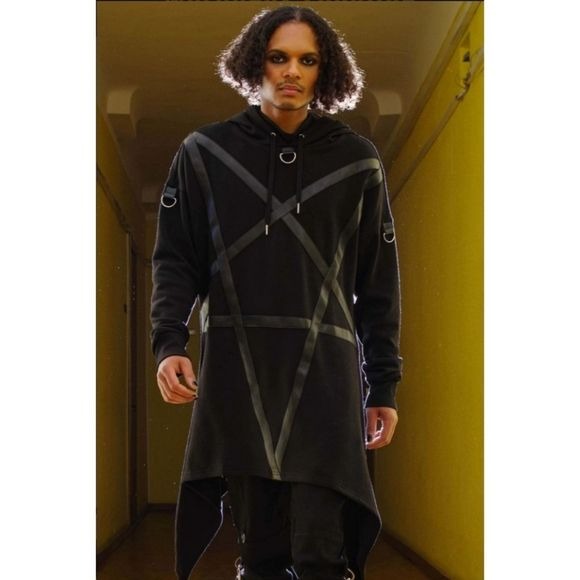 Morpheus Longline Hoodie | Black Oversized Hood Extra Long Length Men's - Killstar - Hoodies