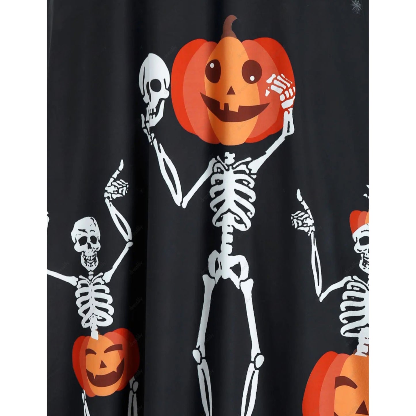 Halloween A Line Mini Dress Gothic Skeleton Pumpkin Pattern Grommet - A Gothic Universe - Dresses