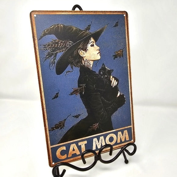 Vintage Metal Sign | Indoor/Outdoor | Cat Mom Gold, Blue, Black - A Gothic Universe - Signs