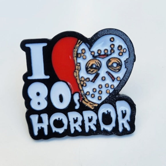 Metal Enamel Lapel Pin | I Love 80's Horror | Black & White - A Gothic Universe - Lapel Pins