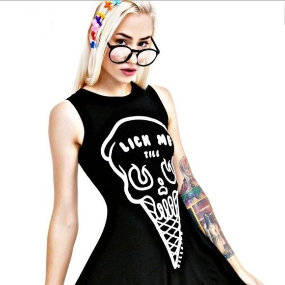 Day or Night Dress | iScream | Skater Dress Gothic Black Soft Jersey Fabric - Killstar - Dresses