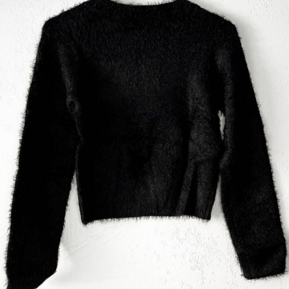 Triple Goddess Fuzzy Sweater | Black Fuzzy Cropped Long Sleeve - The Grave Girls - Sweaters