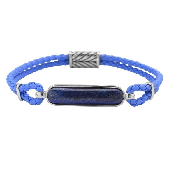 Lapis Lazuli Bracelet | Genuine Braided Leather Magnetic Clasp Stainless - A Gothic Universe - Bracelets