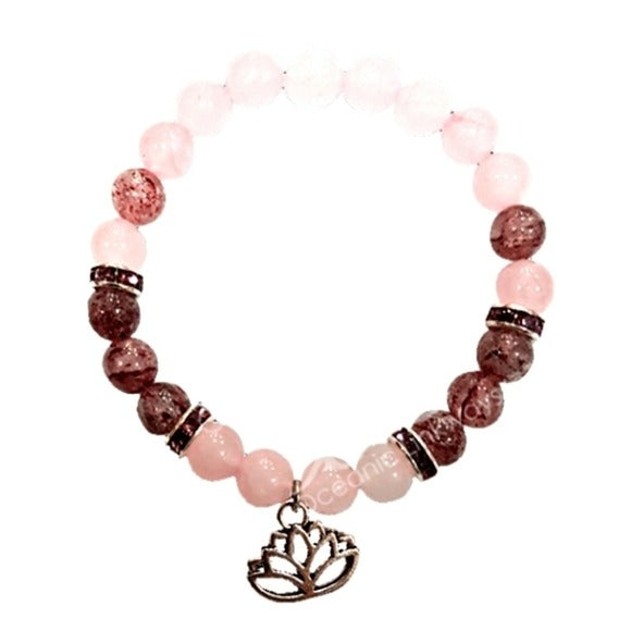 Strawberry Quartz & Rose Quartz Bracelet | "Lotus Flower" Black & Pinks - A Gothic Universe - Bracelets