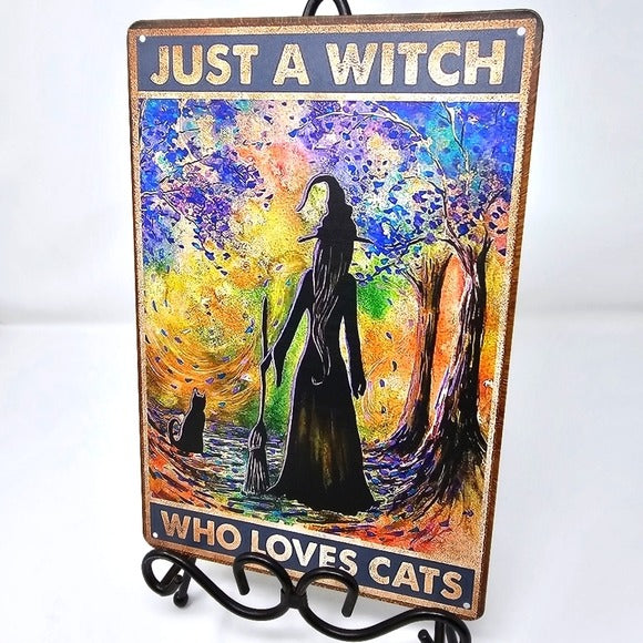 Vintage Metal Sign | Indoor/Outdoor | Just A Witch Gold, Blue, Yellow - A Gothic Universe - Signs