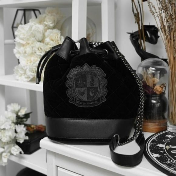 Ghost Club Velvet Handbag | Black Vegan Leather - Killstar - Handbags / Coin Purses