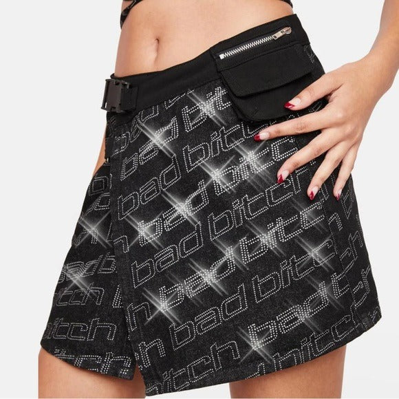 Baddie Mentality Mini Skirt | Black Wrap High Waist Fit Buckle Belt - Poster Grl - Skirts
