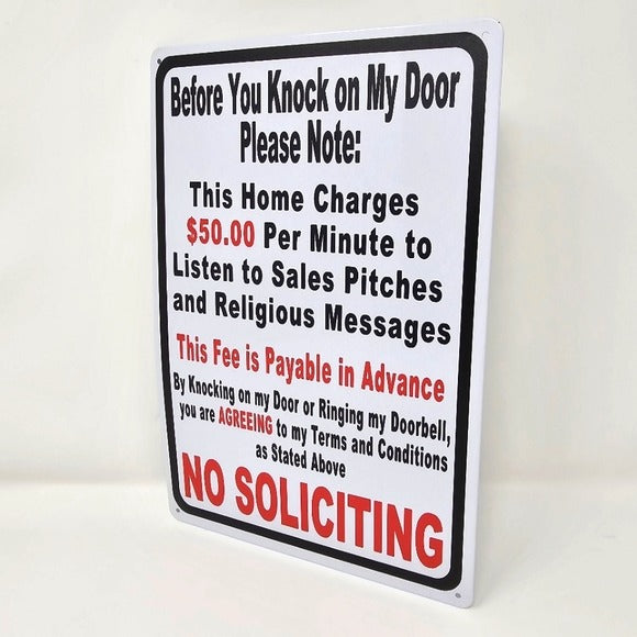 Vintage Metal Sign | Indoor/Outdoor | NO SOLICITING Black & White - A Gothic Universe - Signs