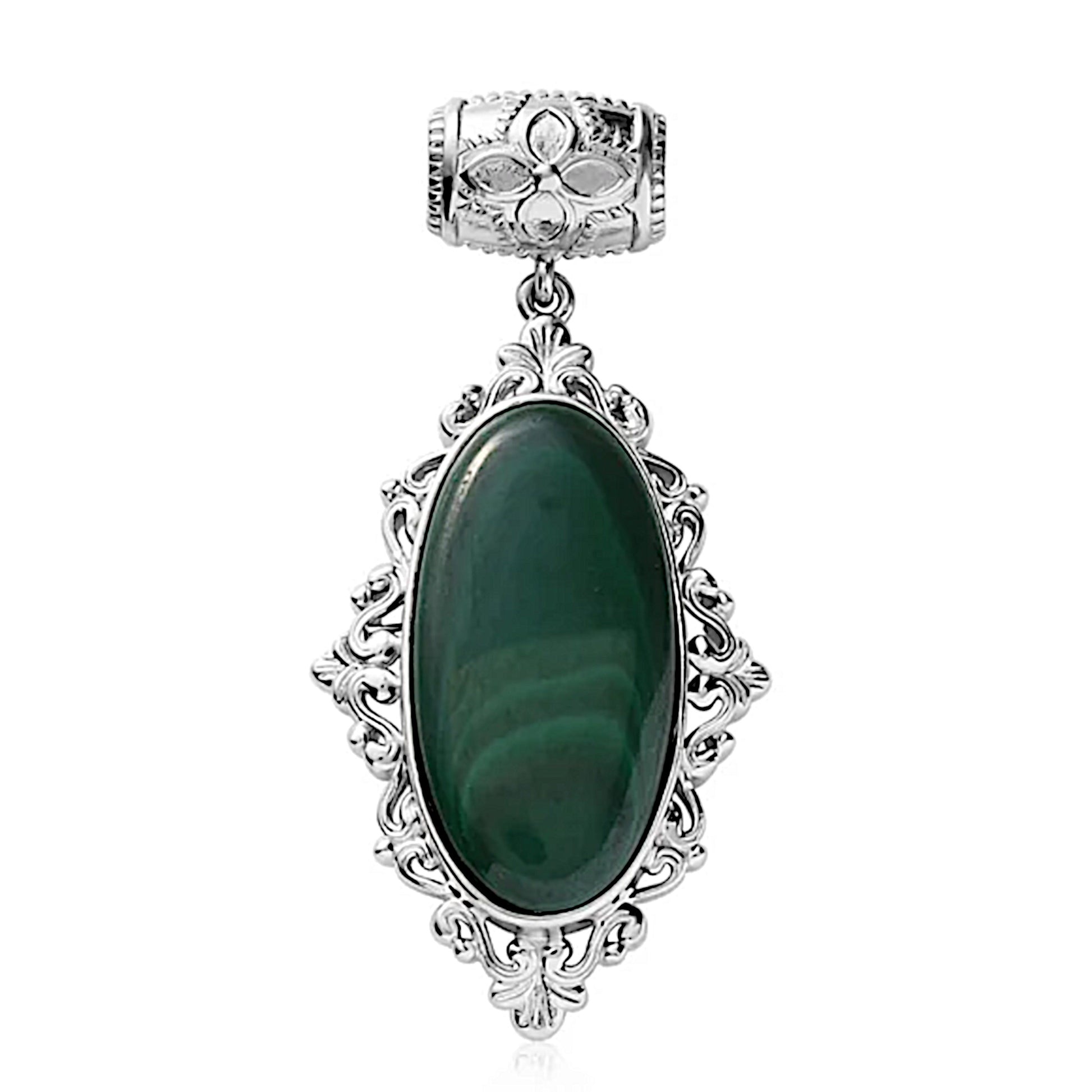 African Malachite Solitaire Pendant | in Platinum with Magnet 27.5ctw - A Gothic Universe - Pendants