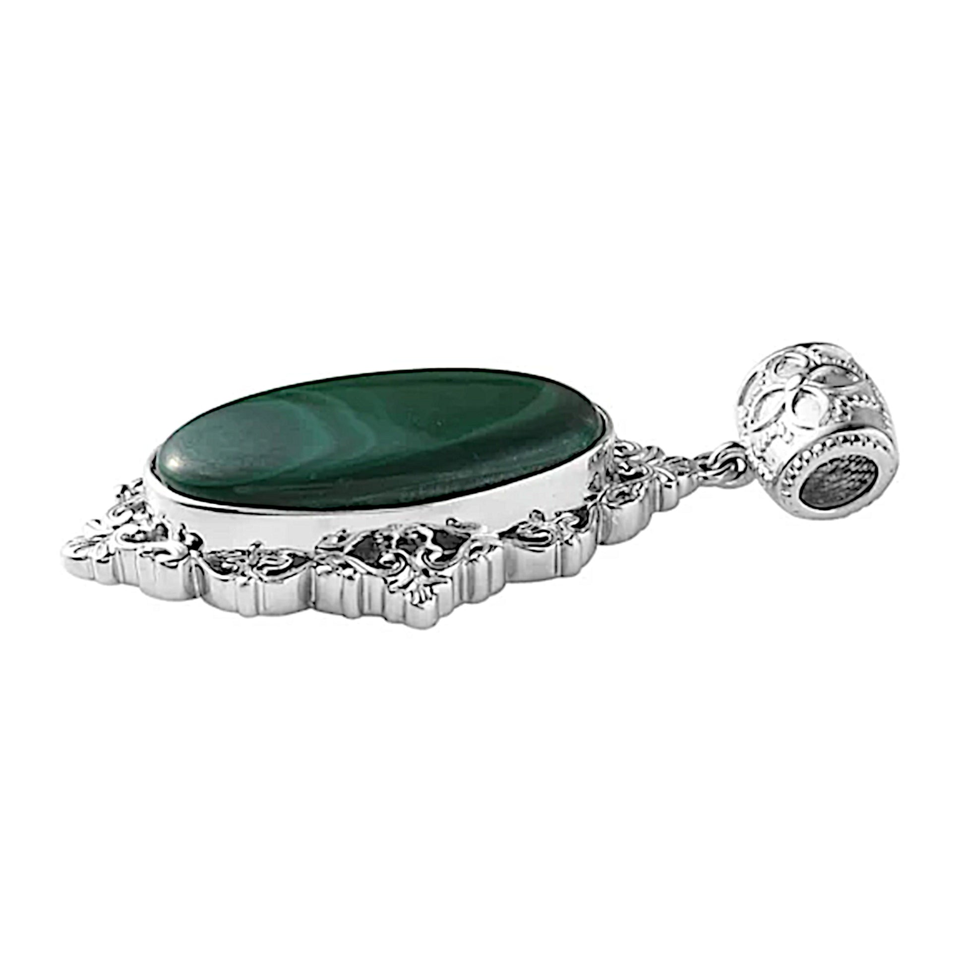 African Malachite Solitaire Pendant | in Platinum with Magnet 27.5ctw - A Gothic Universe - Pendants