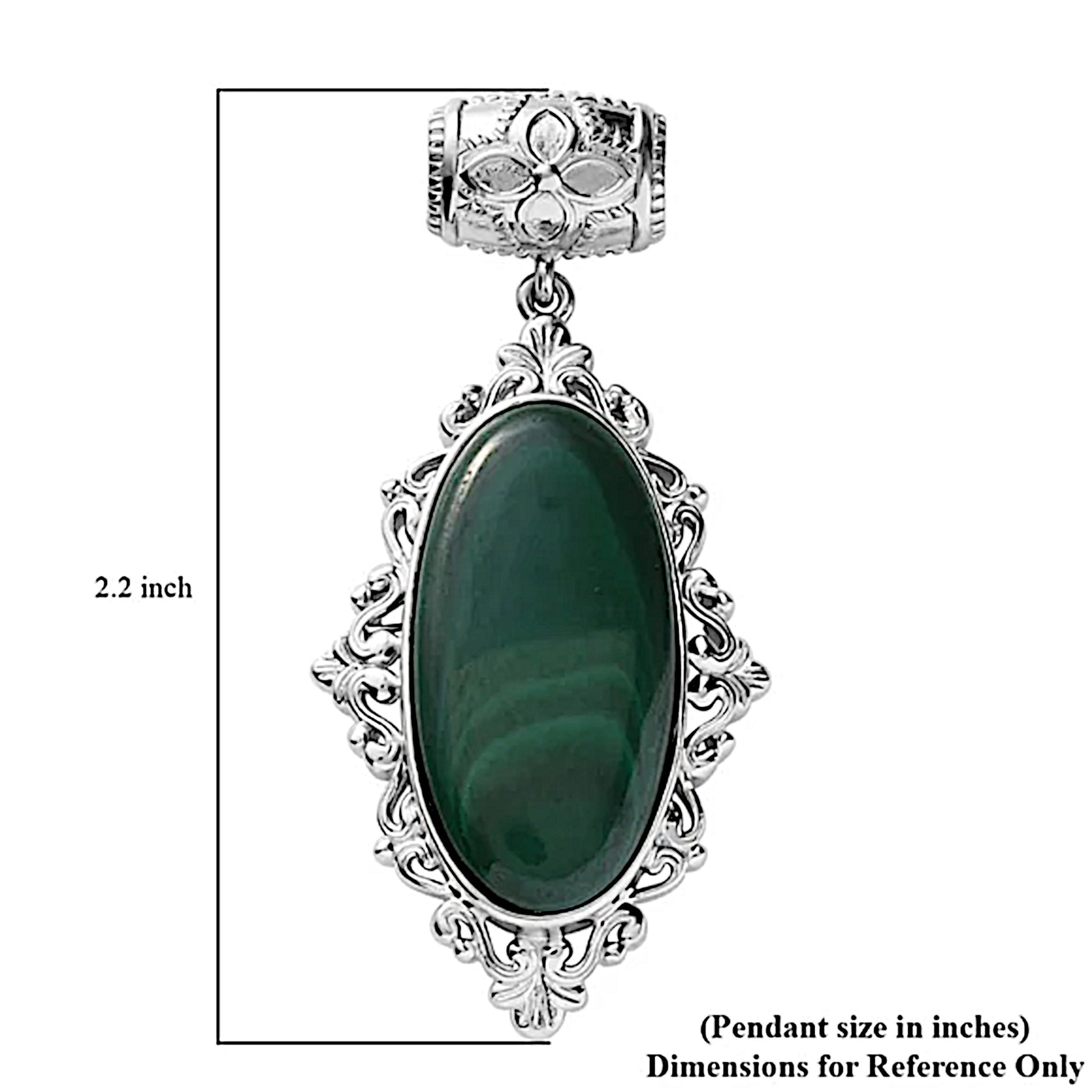 African Malachite Solitaire Pendant | in Platinum with Magnet 27.5ctw - A Gothic Universe - Pendants