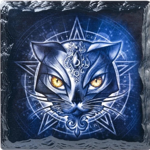 Alchemicat Coaster |  Slate Ceramic Coaster 'Sacred Cat' Mystery & Magic - Alchemy Gothic - Coasters