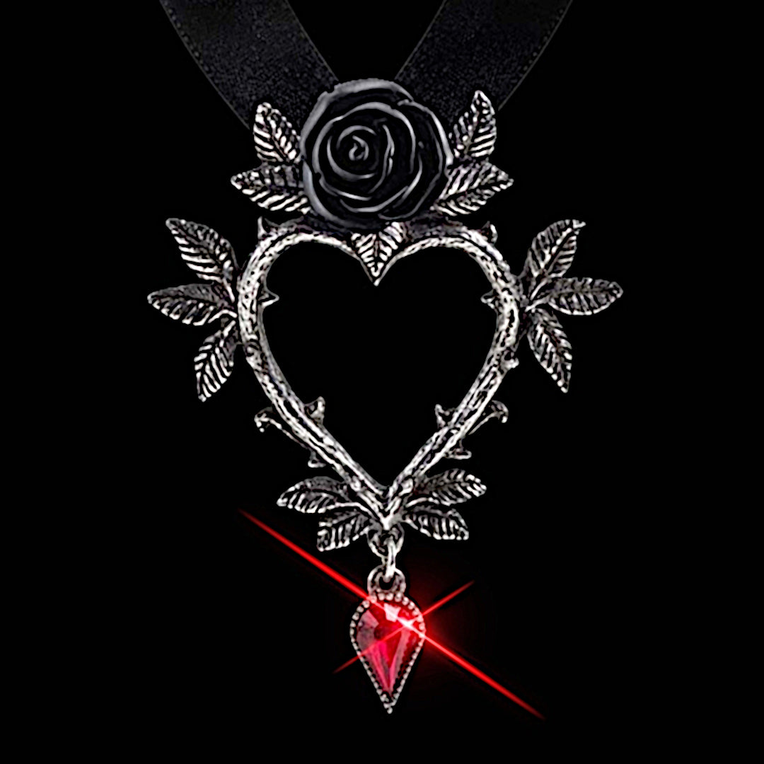 Guirlande d'Amour Necklace | Black Rose Heart Swarovski Crystal - Alchemy Gothic - Necklaces
