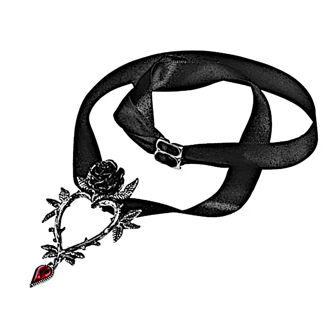 Guirlande d'Amour Necklace | Black Rose Heart Swarovski Crystal - Alchemy Gothic - Necklaces