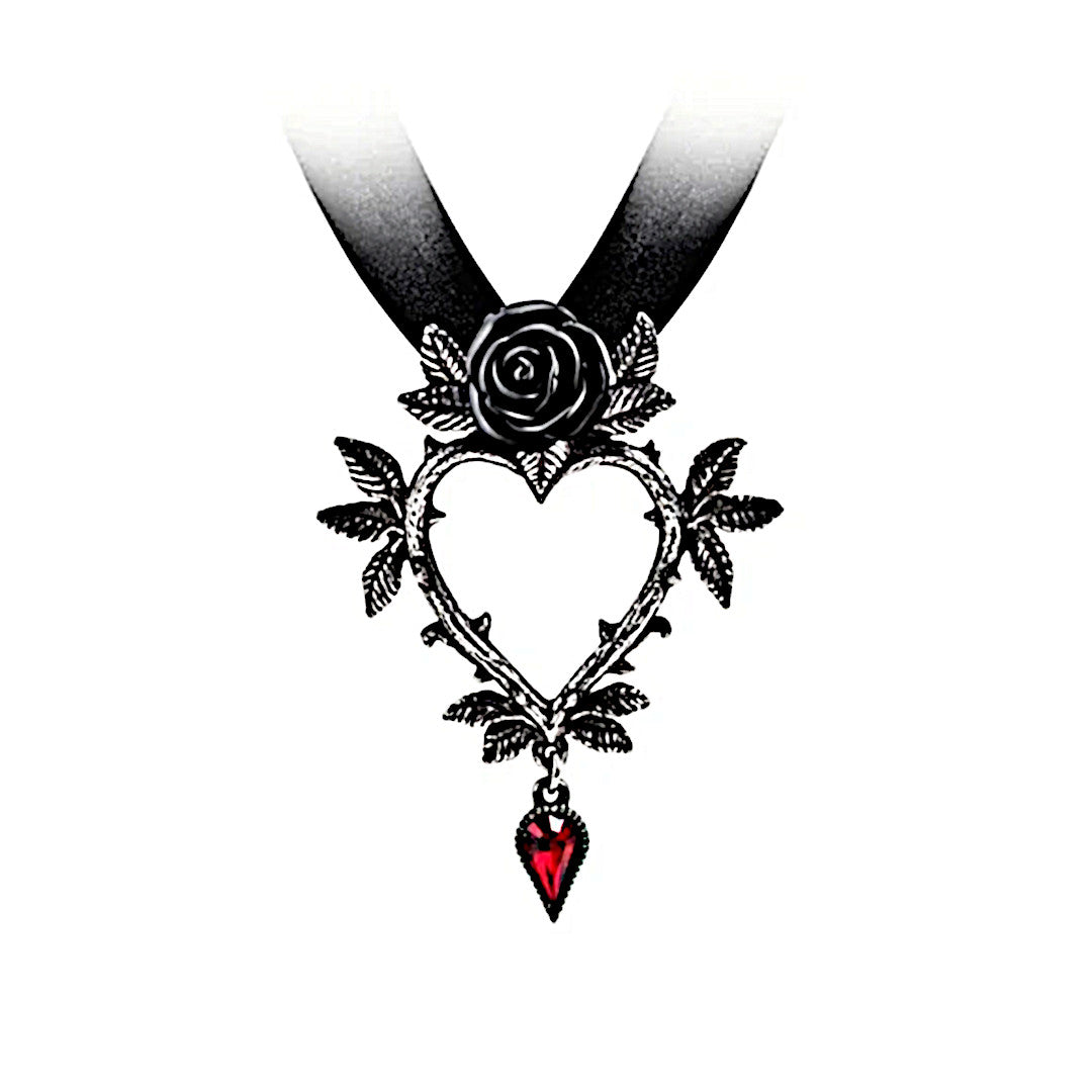 Guirlande d'Amour Necklace | Black Rose Heart Swarovski Crystal - Alchemy Gothic - Necklaces