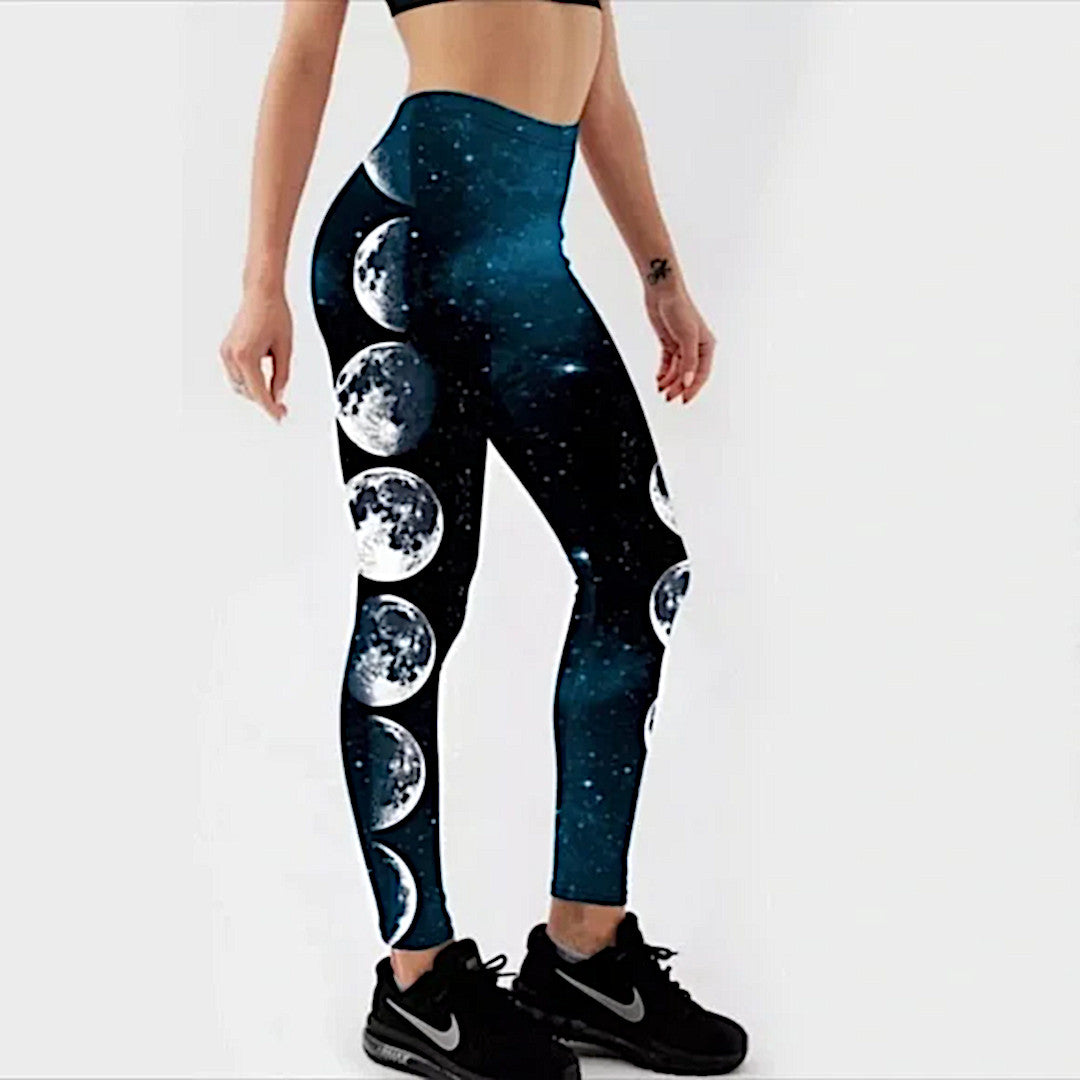 Athletic Leggings | Digital Moon Phases Print | Moisture Wicking - Breathable - A Gothic Universe - Pants