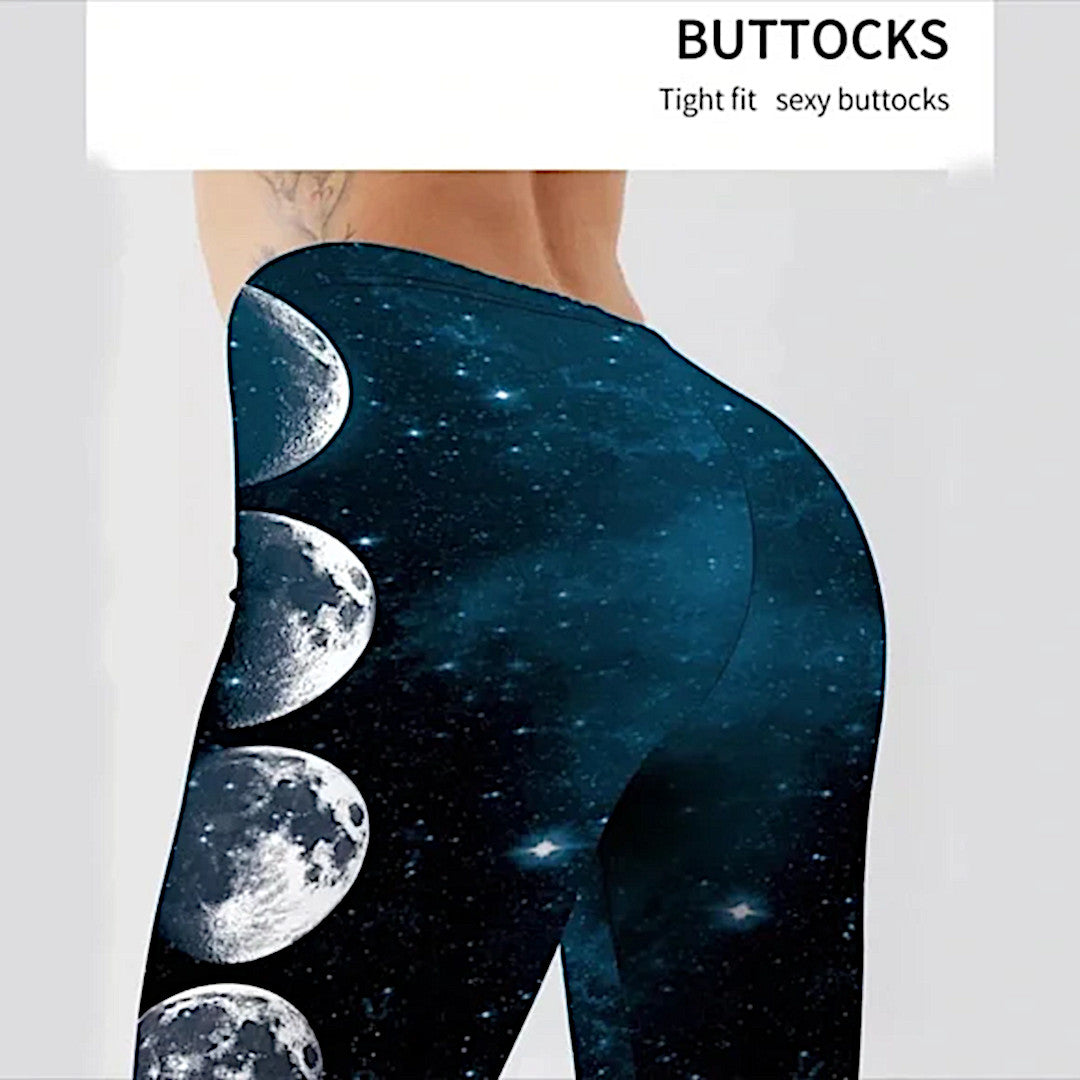 Athletic Leggings | Digital Moon Phases Print | Moisture Wicking - Breathable - A Gothic Universe - Pants