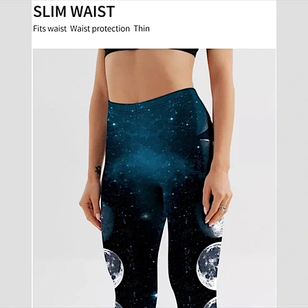 Athletic Leggings | Digital Moon Phases Print | Moisture Wicking - Breathable - A Gothic Universe - Pants