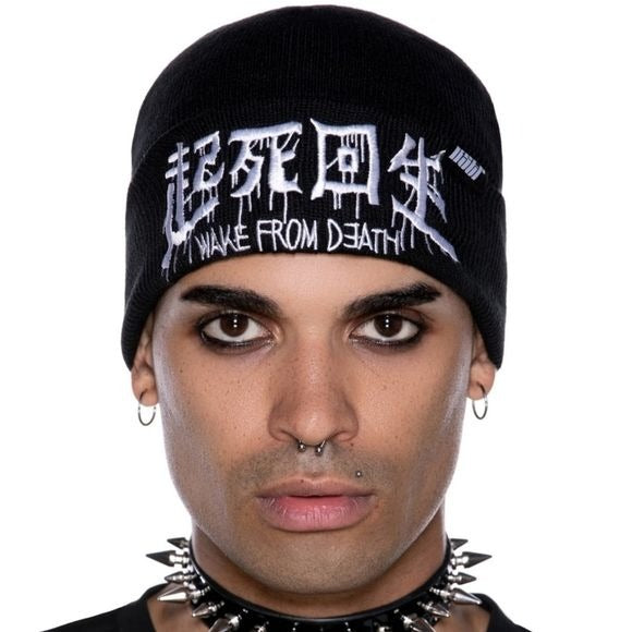 Wake From Death Beanie Hat | Black Soft Cotton Unisex - Killstar - Beanies